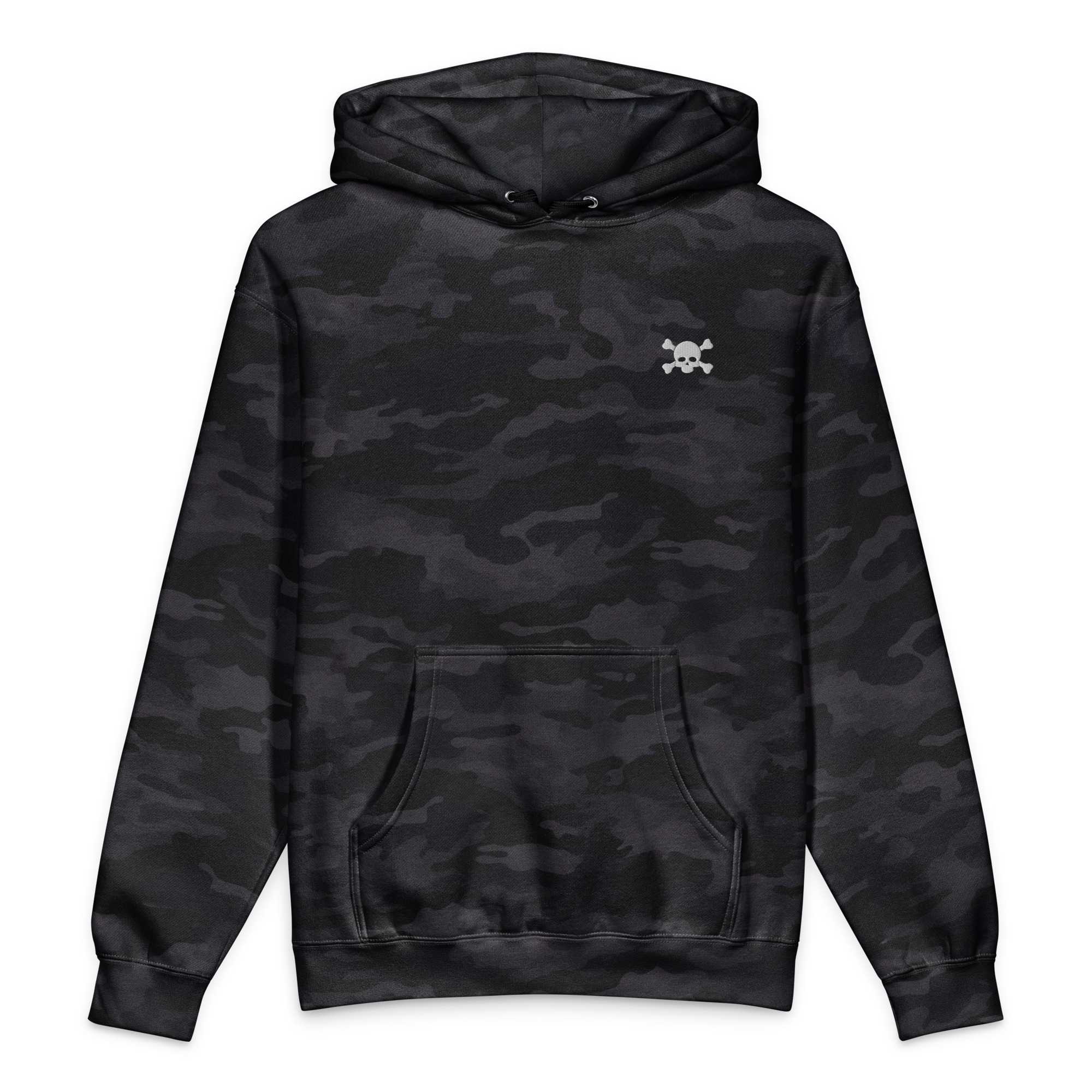 No. 6 – Embroidered Black Camo Skull Hoodie - Image 1