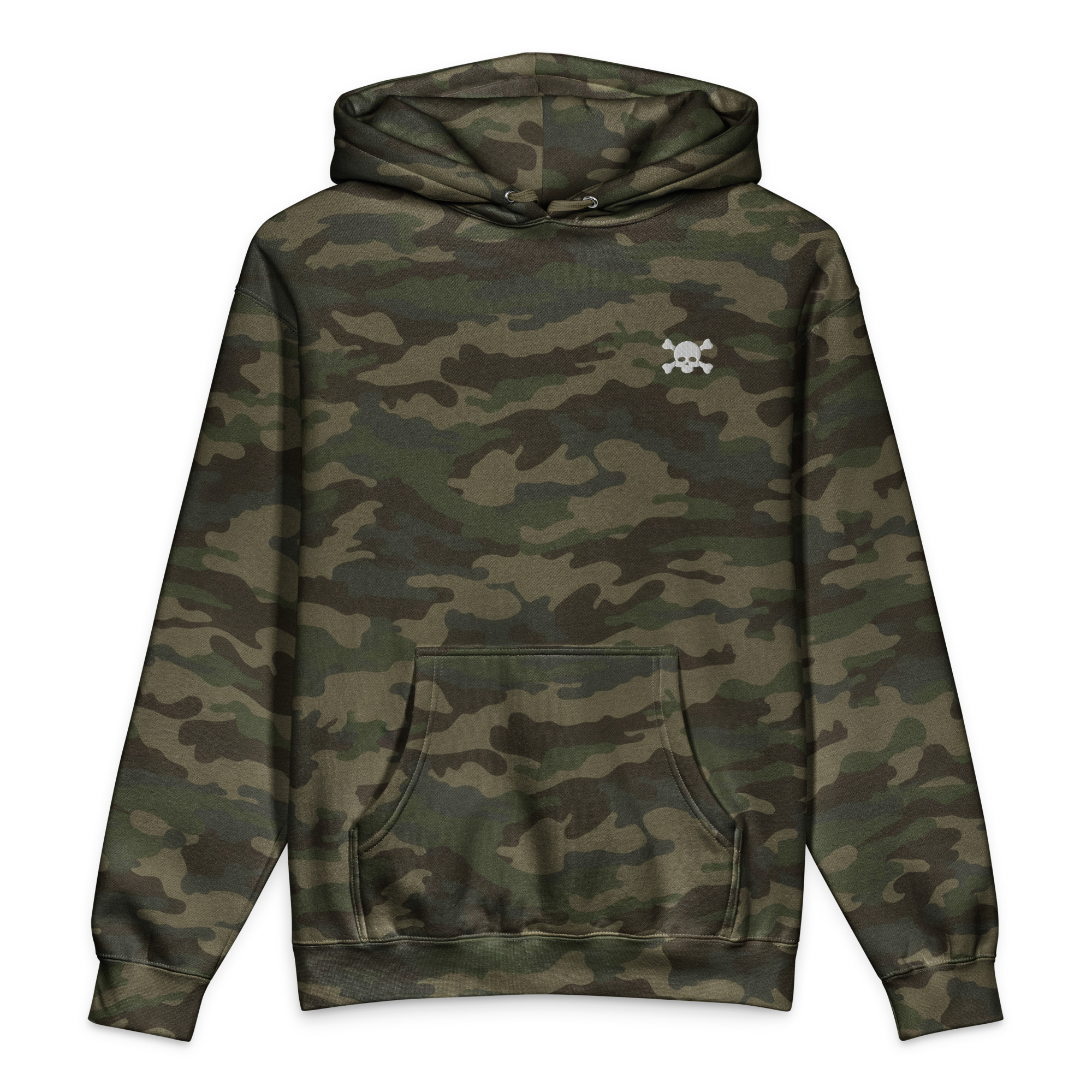 No. 6 – Embroidered Forest Camo Skull Hoodie - Image 1