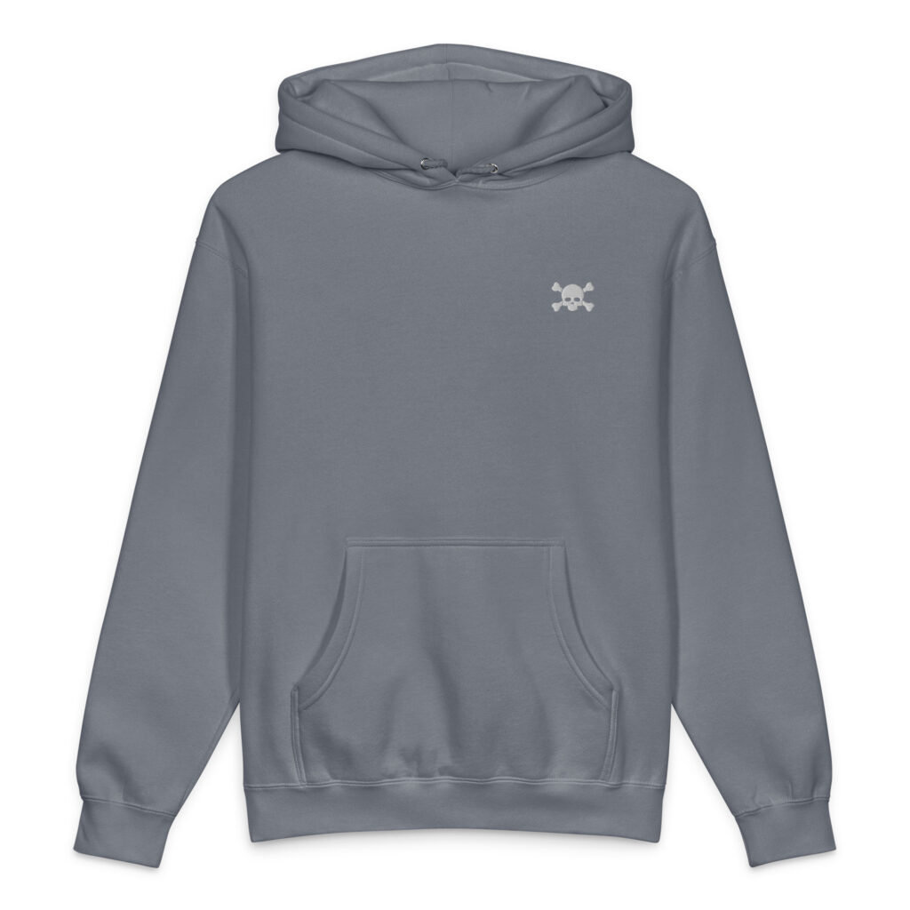No. 6 – Embroidered Storm Blue Skull Hoodie